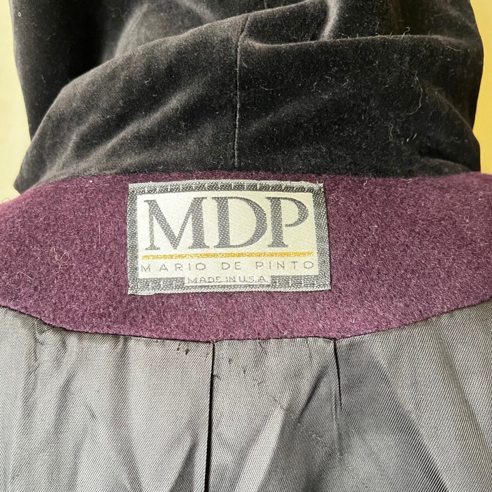 Vintage MDP Mario De‎ Pinto Plum Purple Hooded Pure Wool Long Coat M 8/10 - Picture 6 of 10